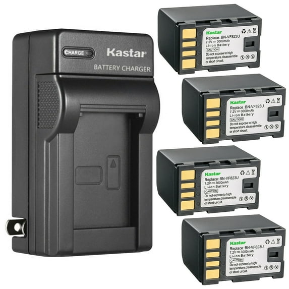 Kastar 4-Pack Battery and AC Wall Charger Replacement for JVC GR-D790US GR-D793 GR-D796 GR-D796EK GR-D796EX GR-D796US GR-D820 GR-D820EK GR-D850 GR-D850EK GR-D850EX GR-D850US GR-D851 GR-D853 GR-D860
