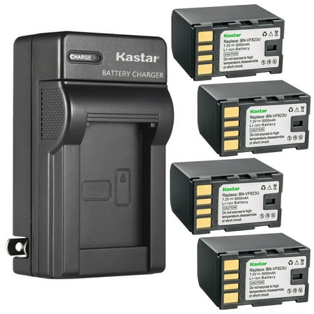 Kastar 4-Pack Battery and AC Wall Charger Replacement for JVC GZ-HD320 GZ-HD320AC GZ-HD320BUS GY-HM70 GY-HM100 GY-HM100U GY-HM150 GY-HM170U GY-HM180 GY-HM360 GR-D720 GR-D720EK GR-D720EX GR-D720US