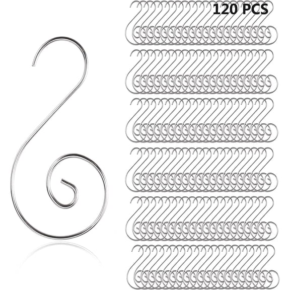 120 PCS Christmas Ornament Hooks - 2" Long Christmas Tree Decorating Metal Wire S-Shape Spiral Christmas Holiday Ornament Hanger Hooks for Hanging Decorations (120pcs Silver)