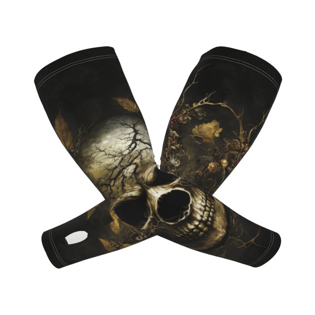 Balery Vintage Gold Leaf Skull Mangas Refrescantes para Brazos para Hombre y Mujer – Transpirables y Absorbentes de Humedad para Mujeres, Hombres y Niños