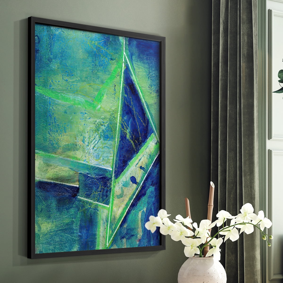 Geometric in Cool II Framed Print in Black Solid Wood Framed Print No Nail Hanging