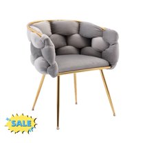 Tcbosik Makeup Vanity Chair with Back, Upholstered Accent Armchair, Comfy Velvet Chair with Metal Legs for Bedroom, Living Room, Dining Room, Easy Assembly, Gray