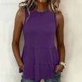 thumbnail image 3 of Otntypg Peplum Tops for Women Summer Sleeveless Basic Solid Color Crew Neck Ruffled Tank Tops Trendy Flowy Beach Vacation Tunic Tees Shirt Purple XXL, 3 of 7