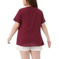 thumbnail image 3 of Agnes Orinda Women's Plus Size Valentines Day Tops Swiss Dots Short Sleeve Notched Neck Spring Summer Blouses 1X Burgundy, 3 of 6