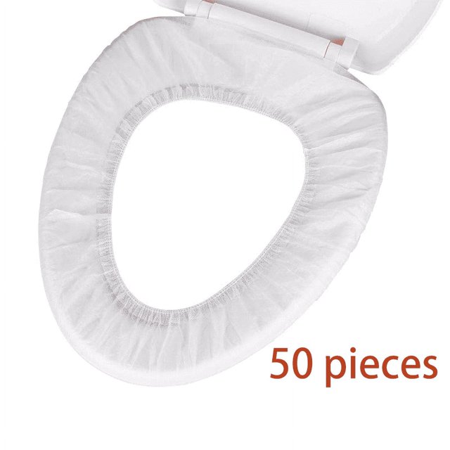 50 almohadillas blancas desechables para asiento de inodoro, no tejidas, anillo de asiento de inodoro de viaje ordinario grueso independiente, asiento de inodoro brillar Electrónica