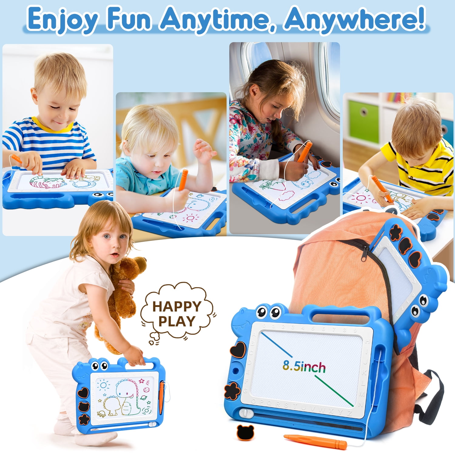 AiTuiTui Magnetic Drawing Board Toddler Toys Gift for 2 3 Year Old Girls Boys, Sketch Writing Doodle Pad Age 2-4 Travel Games, Educational Learning Kids Toys for Toddlers Birthday (Blue)