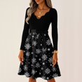 thumbnail image 2 of Women's Casual Fashion V Neck Long Sleeve Christmas Printed Party Vintage Dress for Holiday Events and Retro Style, Perfect for Women's Evening Wear,Black,4XL, 2 of 6