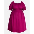 thumbnail image 4 of Terra & Sky Women's Plus Smocked Cotton Midi Dress with Short Puff Sleeves, Sizes- 0X-5X, 4 of 4