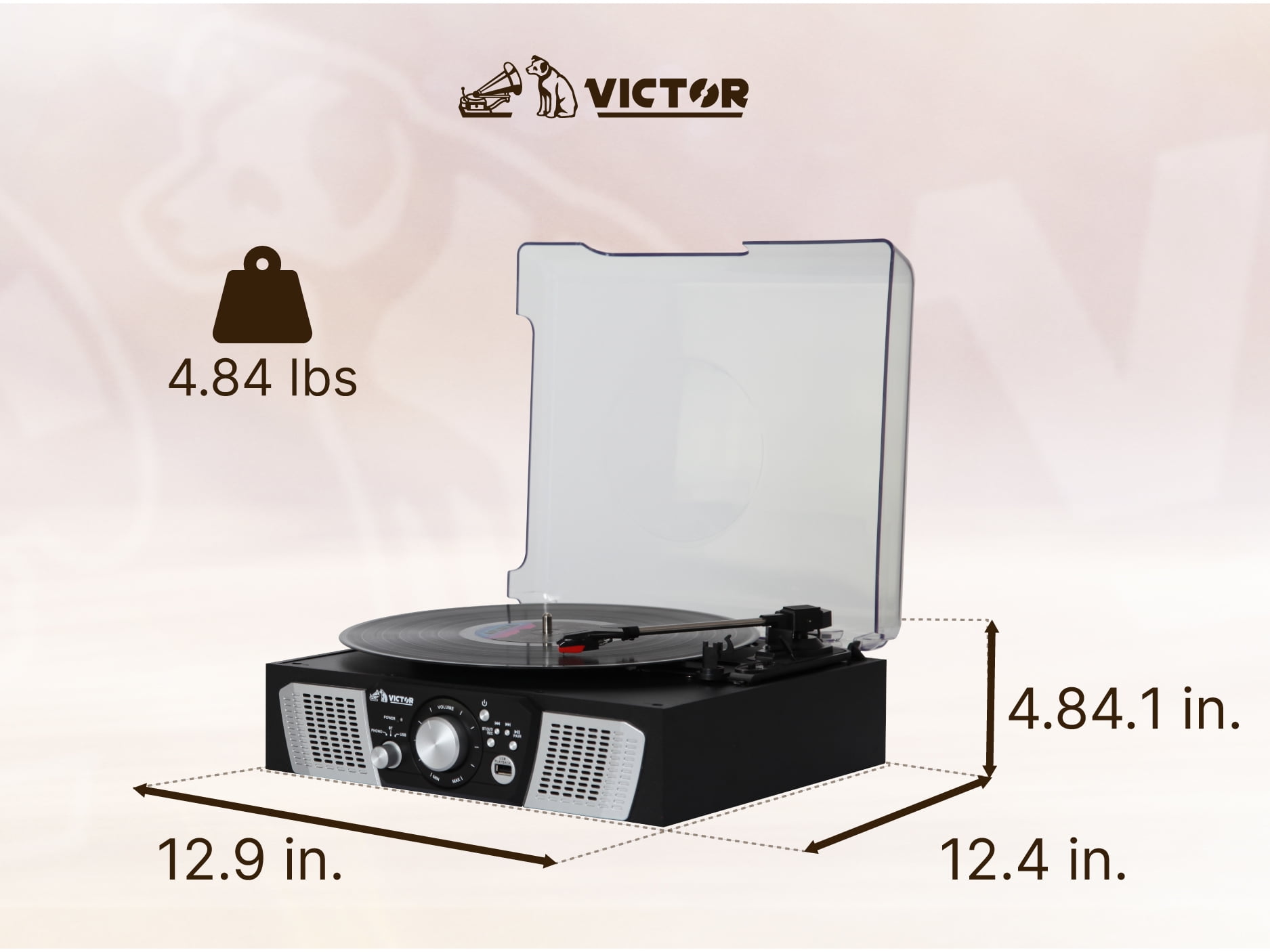 VICTOR Lakeshore 5-in-1 Turntable System with 3-Speed Record
