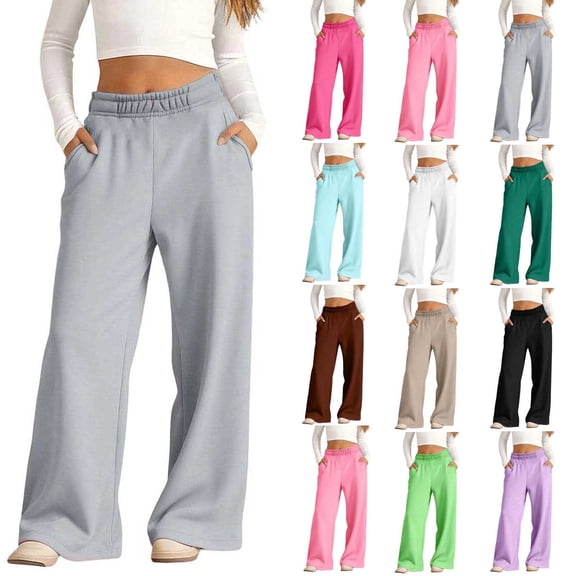Lutiedan Sweatpants for Girls Wide Leg Athletic Workout Running Pants High Waisted Jogger Pants with Pockets,Brown,5-6 Years