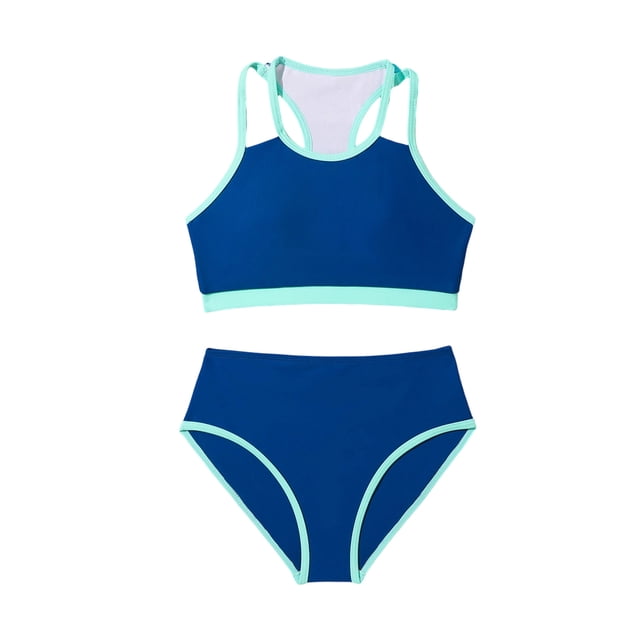 Girls 2 Pc Swimsuits for Toddlers Solid Color Blocking Suspenders Bikini Pcsize 10 12
