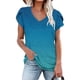 thumbnail image 1 of ICHUANYI Clearance Fashion Women's Summer V-Neck Short Sleeve Print Casual T-shirt Blouse(Blue, M) ICHUANYI WER2023080809411, 1 of 4