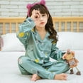 thumbnail image 3 of Pijamas de satén de Color liso para niños, ropa de dormir de Mickey de seda con pantalones, conjuntos de pijama de dibujos animados para niñas de 3 a 14 años, 3 of 4