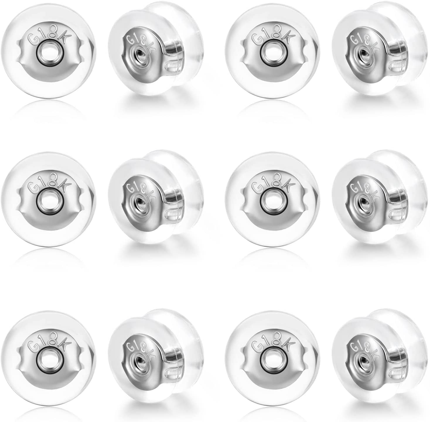 18K Gold Locking Secure Earring Backs for Studs, Silicone Earring Backs Replacements for Studs/Droopy Ears, No-Irritate Hypoallergenice Earring Backs for Adults&Kids (White Gold) - image 1 of 5