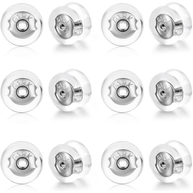 18K Gold Locking Secure Earring Backs for Studs, Silicone Earring Backs Replacements for Studs/Droopy Ears, No-Irritate Hypoallergenice Earring Backs for Adults&Kids (White Gold)