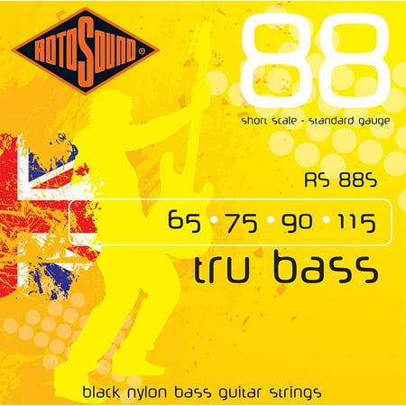 RS88S Black Nylon Flatwound Short Bass Guitar Strings (65 75 90 115), By ROTOSOUND From
