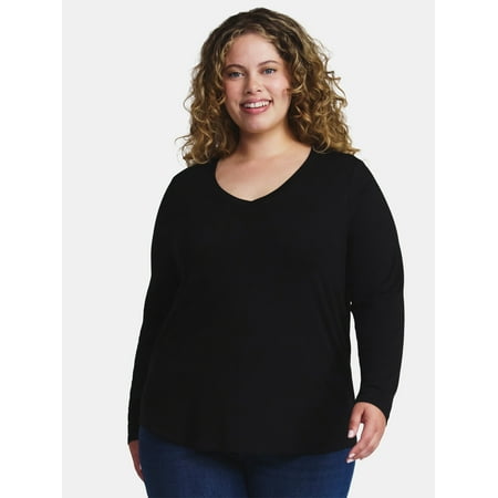 Time and Tru Women’s Cotton Crewneck Tee with Long Sleeves, 2-Pack, Sizes XS-XXXL