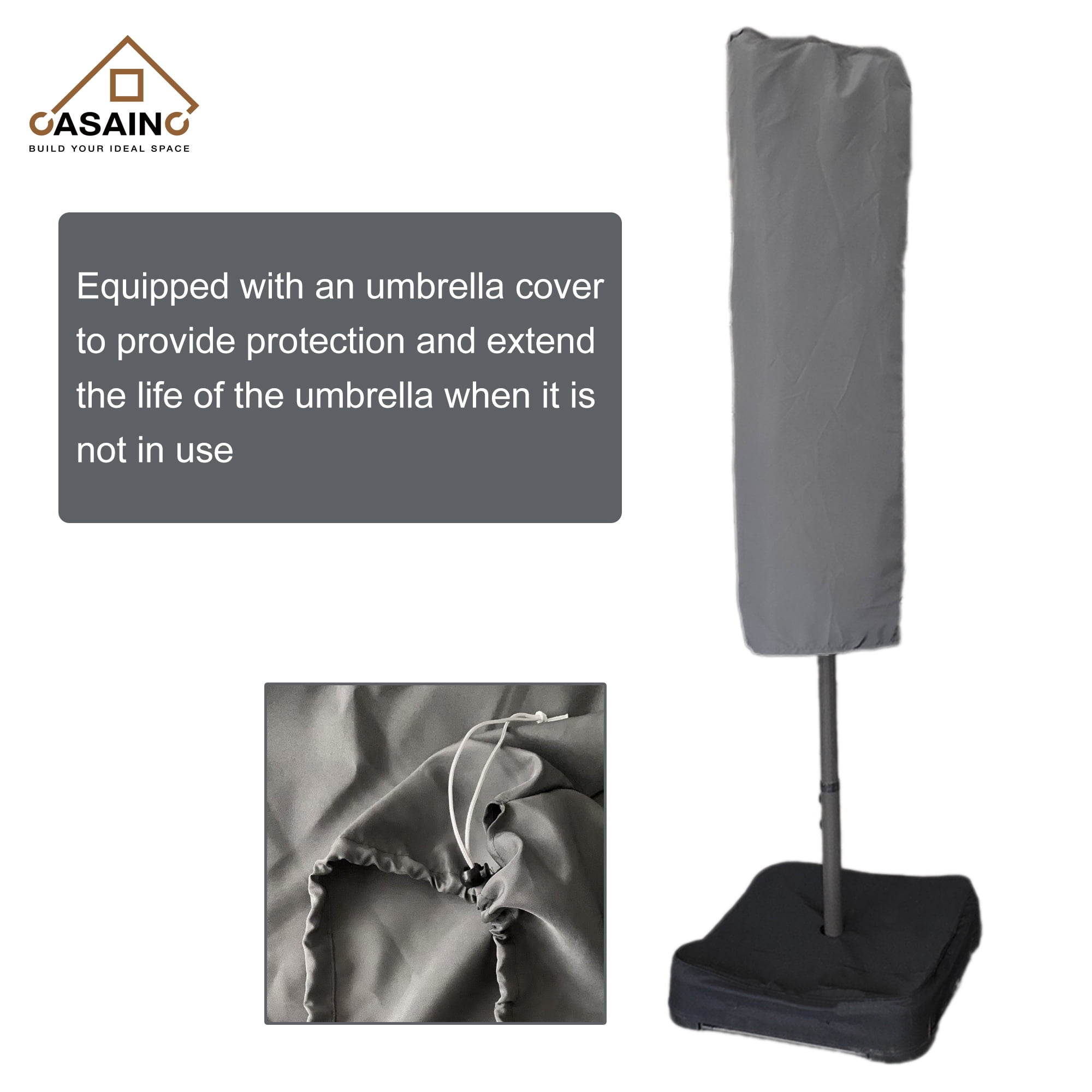 CASAINC 15 ft. Market Patio Umbrella Double-Sided Twin Large Patio Umbrella with Base in Dark Gray