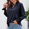thumbnail image 4 of Womens Chiffon Blouse Dressy Fashion 2022 Long Sleeve V Neck Loose Casual Tie Neck Plain Blouses Tops and T Shirts, 4 of 5