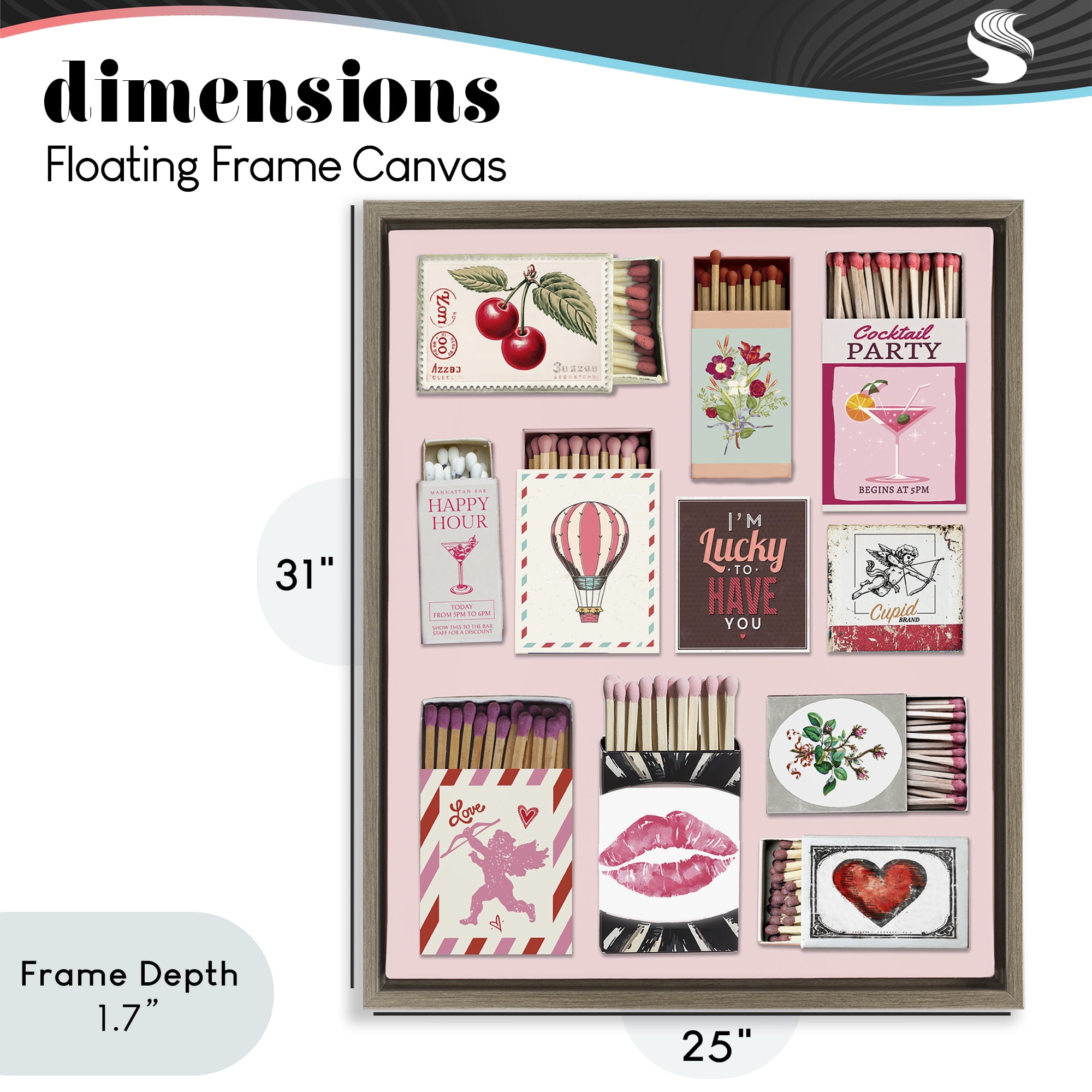 Stupell Industries Vintage Romantic Matchbox Collection Brown Framed Floater Canvas Wall Art, design by CAD Designs