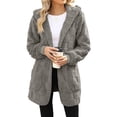 thumbnail image 1 of Chaqueta de Mujer con Cremallera, Bolsillos, Sudadera Larga Extragrande con Capucha, Mangas Largas y Suave, Abrigo de Peluche Cálido Gris Medio XL, 1 of 8