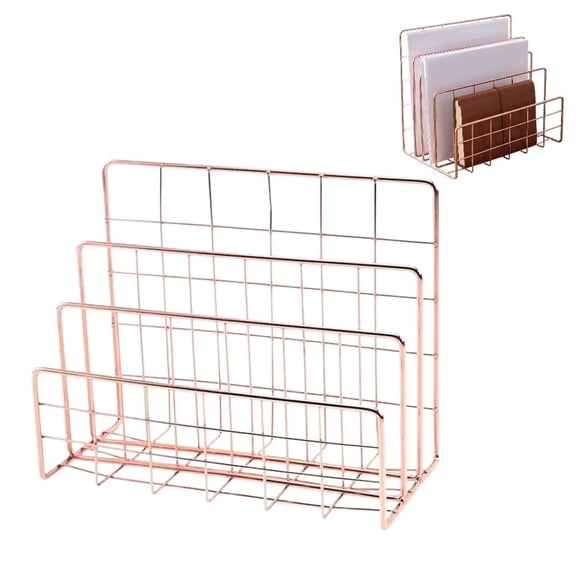 Generic Iron Desk File Organizer Rack, Letter Document Holder for Office Tabletop, Pink