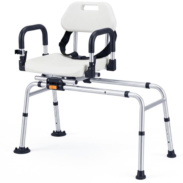 Gymax Sliding Shower Chair w/ Backrest Swivel Seat 5-Level Adjustable Height
