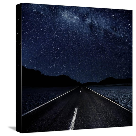 Art.com Highway And Starry Night In Desert Stretched Canvas Print Wall Art, 16" x 16"