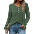thumbnail image 2 of MOSHU V-neck T Shirts for Women Casual Long Sleeve Tunic Tops Curve Hem Fall Button Shirts, 2 of 8