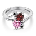 thumbnail image 3 of Gem Stone King 925 Sterling Silver Red Garnet Pink Moissanite and Black Diamond Ring for Women (1.83 Cttw, Heart Shape 6MM, Gemstone January Birthstone, Size 6), 3 of 6