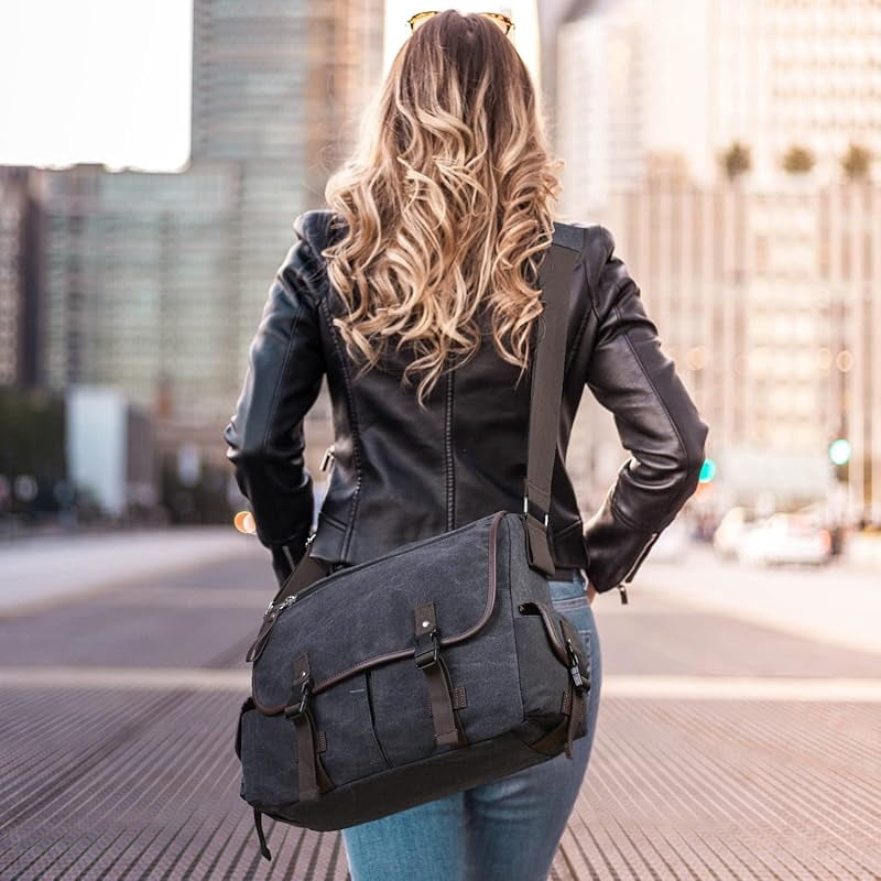 Vintage Canvas 15.6 inch Laptop Messenger Bag for Men Women, College Computer Satchel Shoulder Bag Travel Office Briefcases