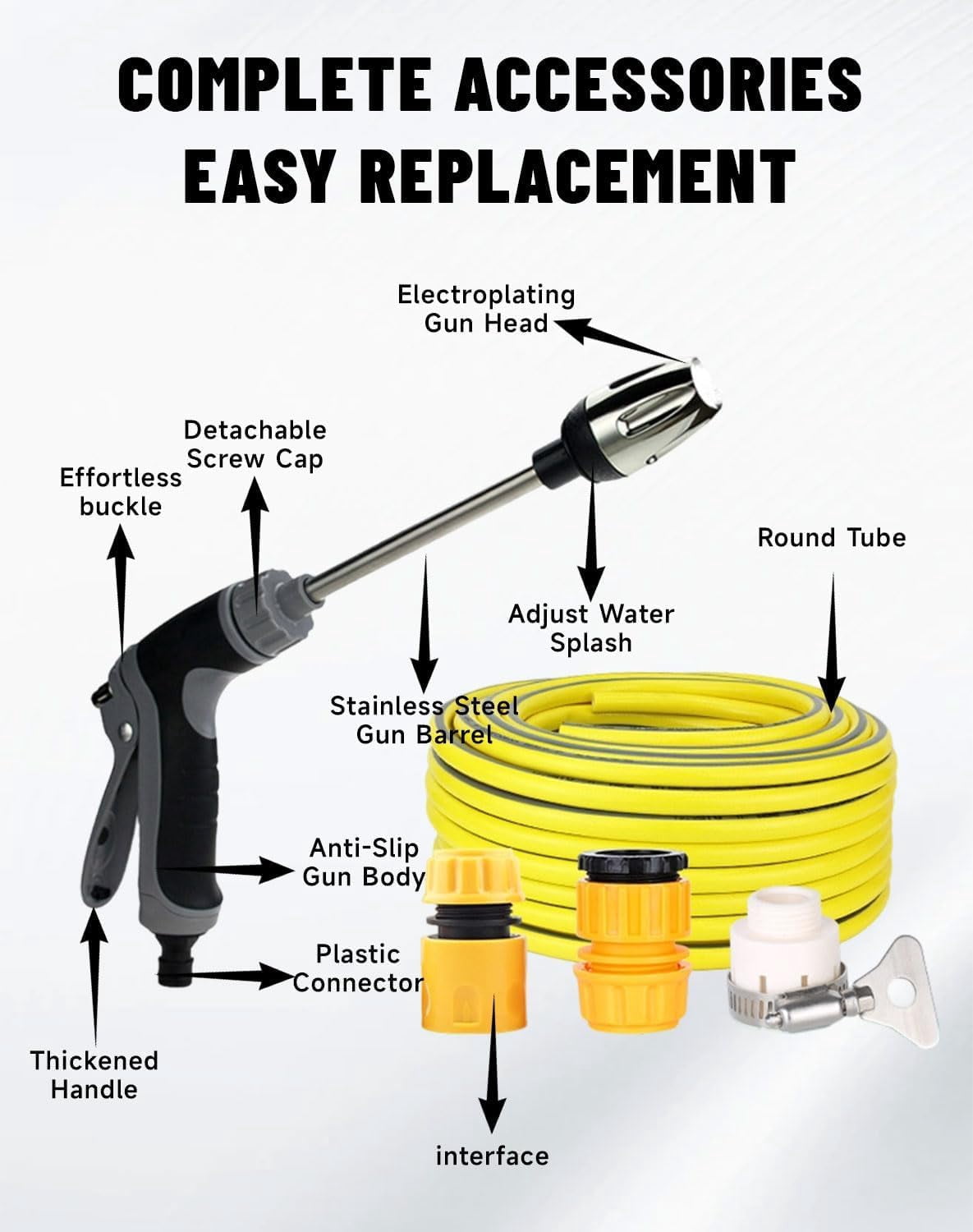 High Pressure Garden Hose Spray Gun, Car Wash Foam Sprayer, Adjustable Nozzle Cleaning Gun with Connectors, Multi-Function Cleaning Tool (Sprayer Only)