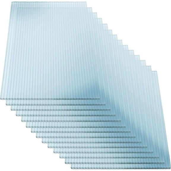 OUYESSIR 2'x4' Polycarbonate Greenhouse Panels, 14Pcs Twinwall Polycarbonate Sheet, UV Protected Reinforced Clear Roofing Panels, Plastic Panels for Greenhouse, Outdoor, Roof (14Pieces, 24“W x 48”L)