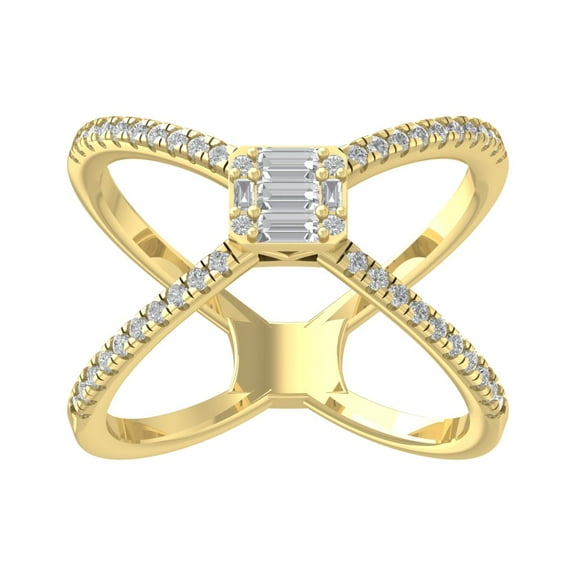 Araiya Fine Jewelry 14K Yellow Gold Round-shape Lab Grown Diamond Cross Band Ring ( 2/5 cttw, D-F Color, VS Clarity) Size 10