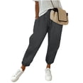 thumbnail image 2 of Linen Pants Women Drawstring Waist Ankle Length Casual Loose Fitting Trouser with Side Pockets for Summer Gray S, 2 of 7