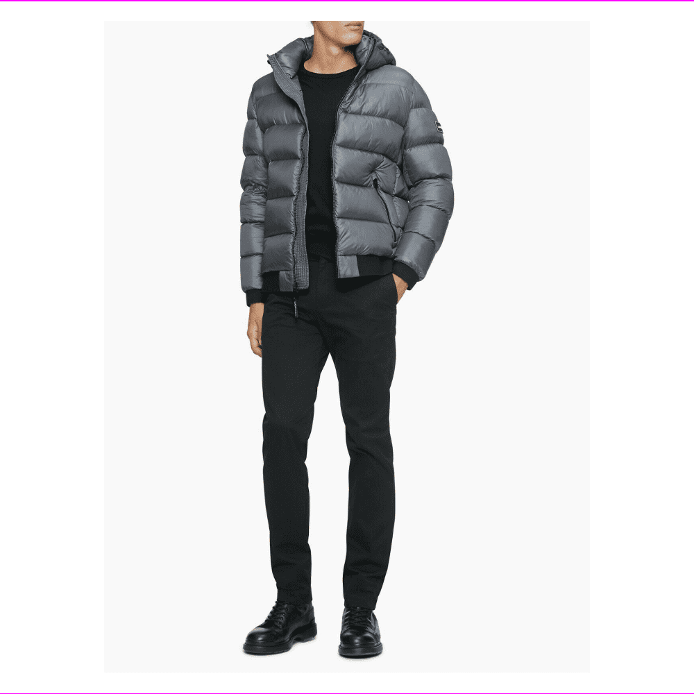 calvin klein solid logo down blend hooded puffer jacket