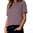 thumbnail image 4 of Wyobmus Womens Striped T Shirt Color Blocked Short Sleeve Crew Neck Cute Tunic Tops Basic Tees Blouses Work Tee Top Hot Pink, 4 of 6