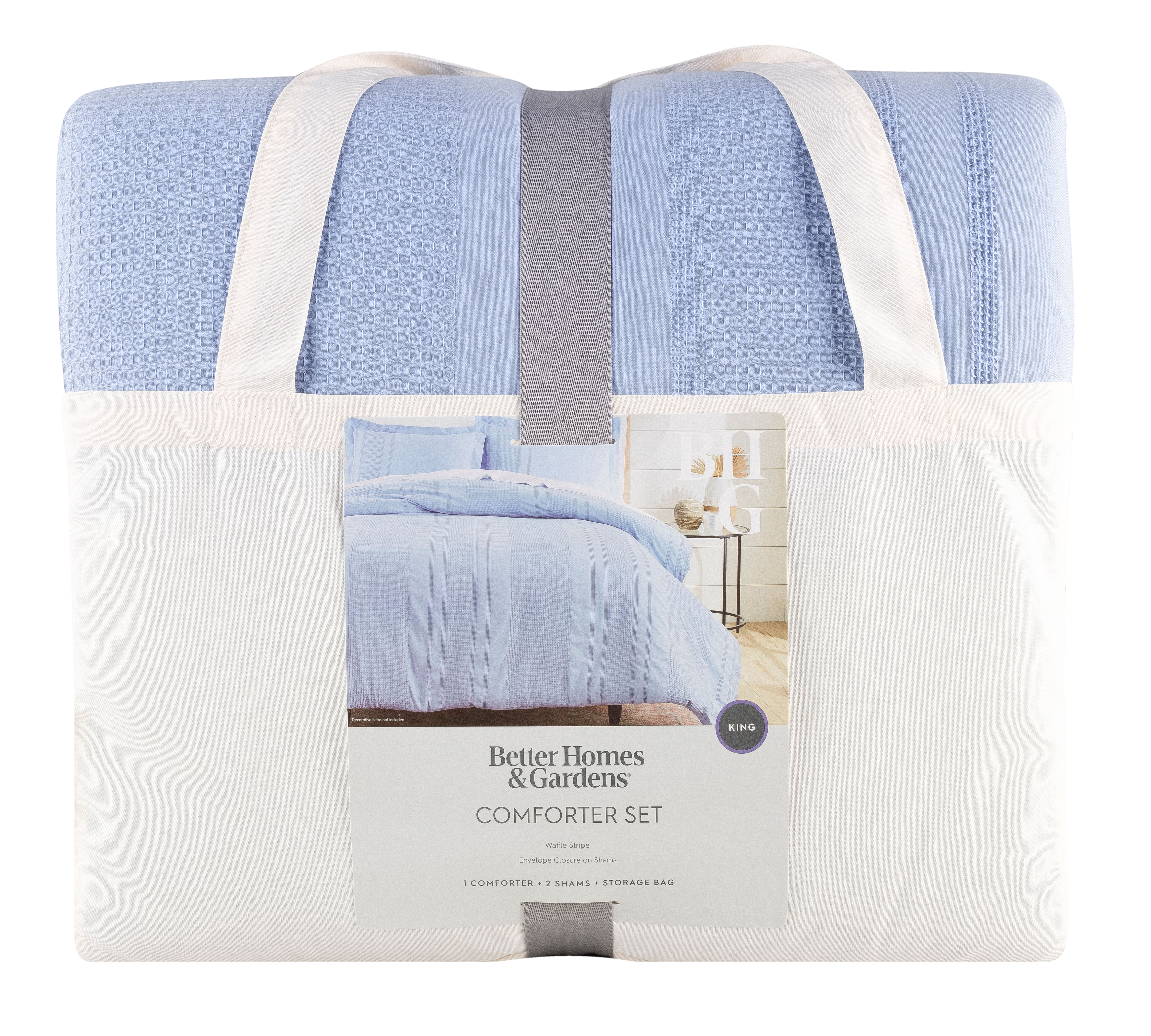 Better Homes & Gardens 3-Piece Blue Waffle Stripe Comforter Set, Adult King