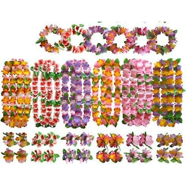 Aleko 72 Piezas Decoraciones para Fiestas Hawaianas 36 Pulseras 18 Diademas Leis 18 Collares de Flores para Fiestas Temáticas y Suministros para Fiestas Hawaianas ACTIVE Biensenido a ACTIVE