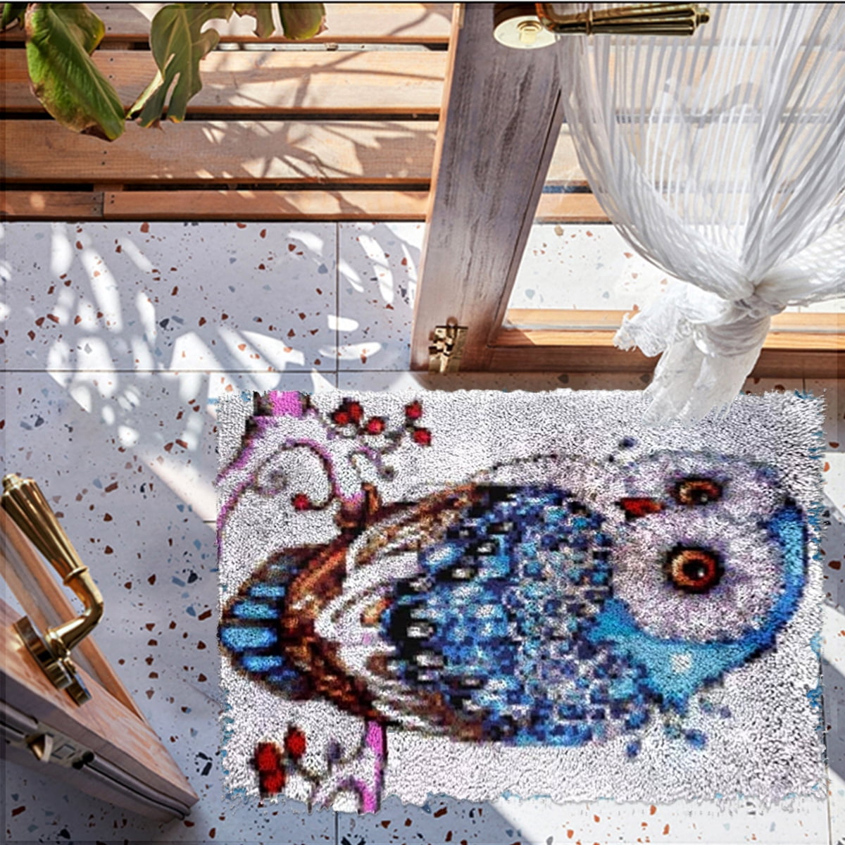 Latch Hook Kits for Kids and Adults, Elegant Owl | Carpet Making Crochet Kits Embroidery Kits Needlework Crafts for Home Decor, 60X42CM