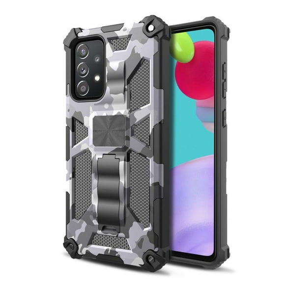 MyBat Sturdy Hybrid Protector Cover Case (with Stand) Compatible With Samsung Galaxy A52 5G - Gray Camouflage / Black