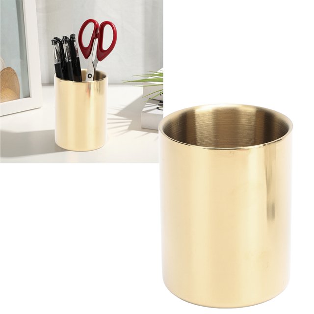 Pencil Cup, Nordic Style Modern Gold Rugged Stainless Steel Round Flower Vase Avoid Clutter For Office For Desk