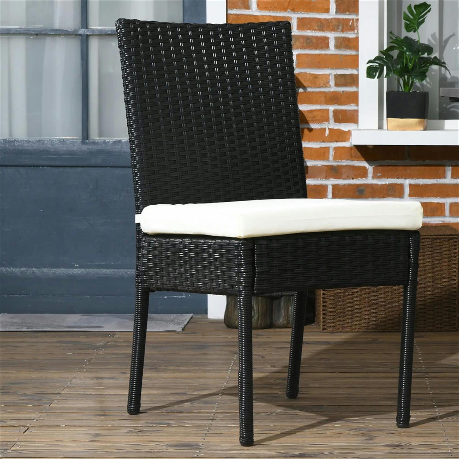 Demi Bonn Outdoor Dining Chairs Set of 4 with Backrest, PE Rattan Patio Dining Room Chairs with Cushion for Garden, Backyard, Lawn, Black