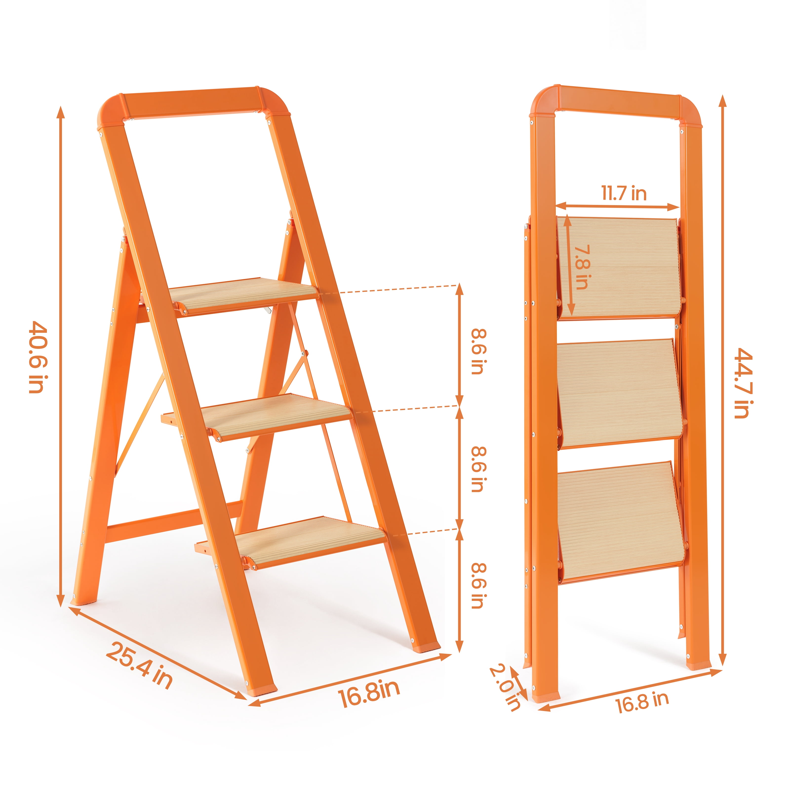 3 Step Folding Ladder 450 lbs Capacity Aluminum Alloy with Handrails Non-Slip for Home Kitchen Garage