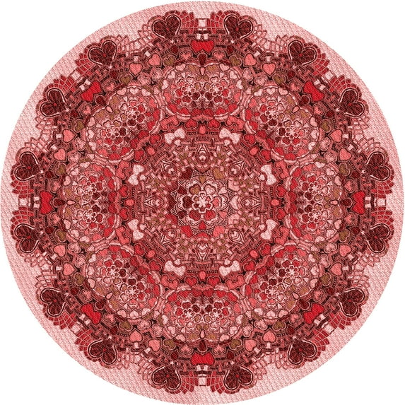 Ahgly Company Machine Washable Indoor Round Transitional Light Coral Pink Area Rugs, 3' Round