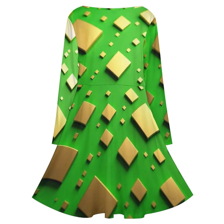 Green Gold Squares Modern Art Long Sleeve Dresses For Women Vintage Elegant  Party Dress Oversized V-neck Dress S-8XL - Walmart.com