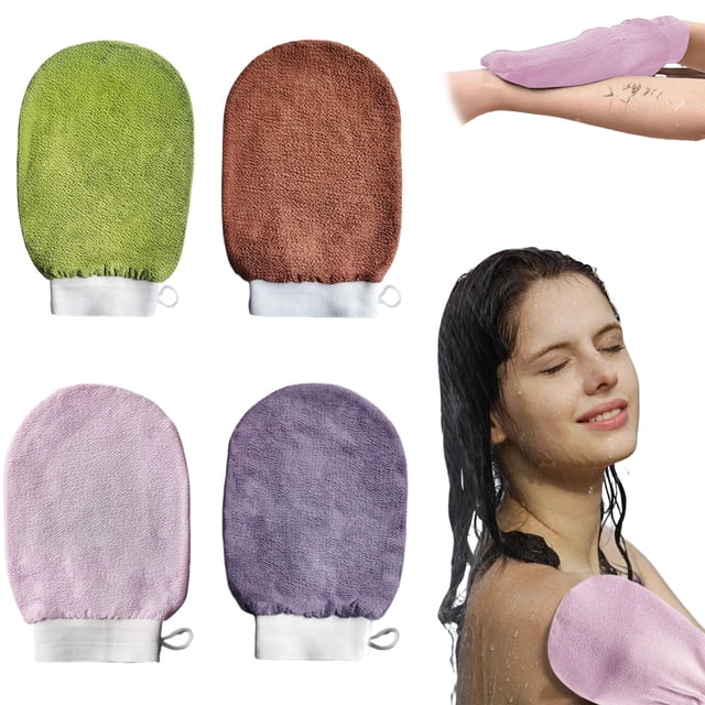 Guantes exfoliantes, guantes exfoliantes profundos para exfoliación corporal, guantes exfoliantes para ducha, para mujeres, hombres y niños, para ducha, baño, spa, masajes (morado, rosa,