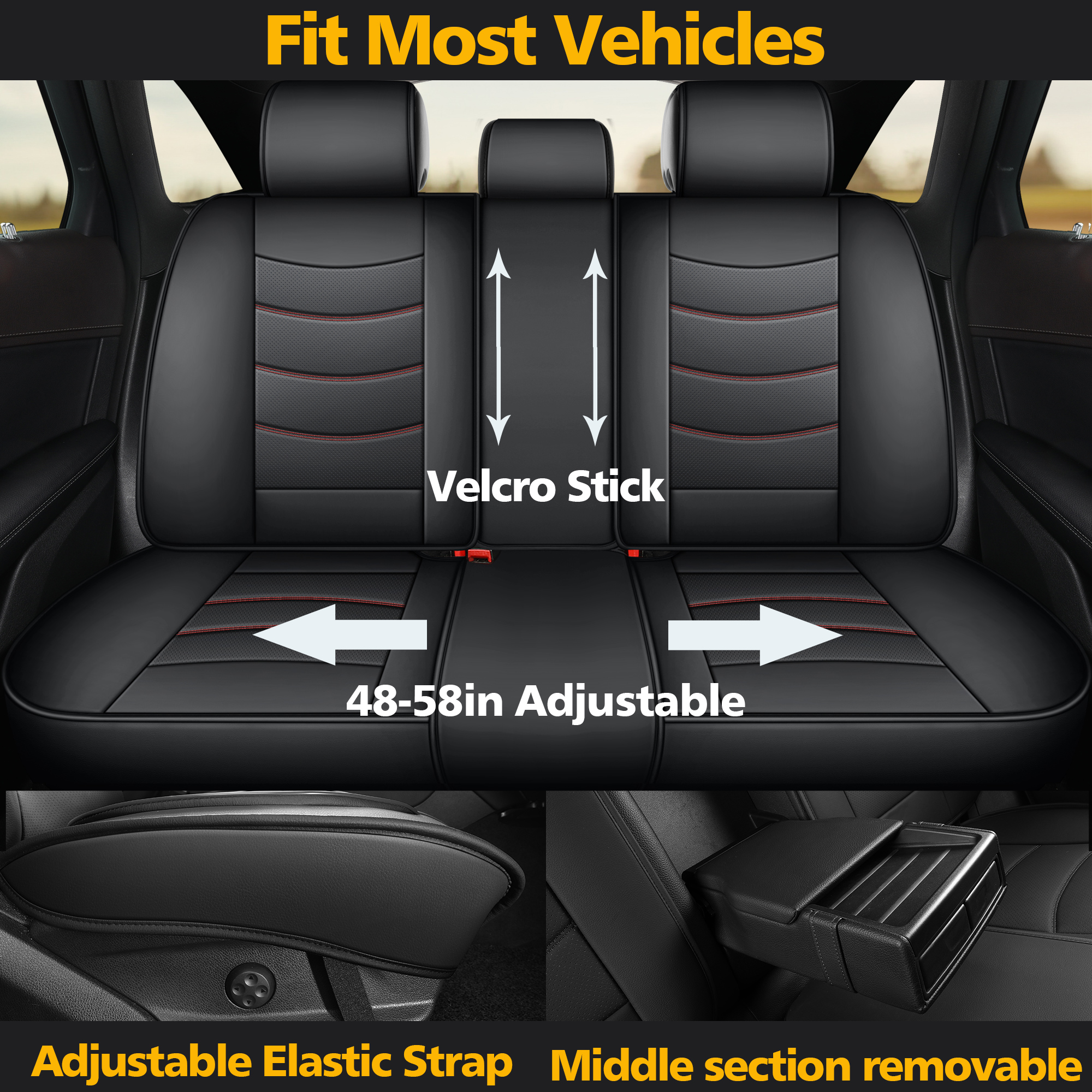Luxury 5-Seat Car Seat Covers Full Set, Sport Black-Red Performance Style, Premium All-Season Interior Protection for Cars SUVs Trucks