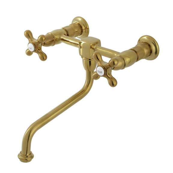 Kingston Brass KS1217AX Heritage Double-Handle Wall Mount Bathroom Faucet, Brushed Brass