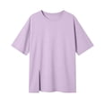 thumbnail image 4 of ZHOGXU Kids Girls T Shirt Short Sleeve Round Neck Solid Color Split Hem Fashion Soft Breathable Tee For Casual Daily Wear,Light Purple,13-14 Years, 4 of 4